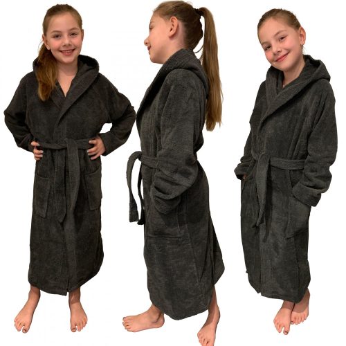 Детски халат за баня Homelevel, 140, сив, органичен памук, 54864.73.38