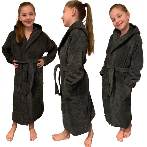 Детски халат за баня Homelevel, 152, сив, органичен памук, 54864.73.39