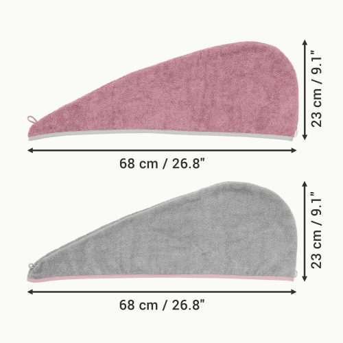 Комплект от 2 тюрбана за коса Homelevel, универсални, розово/сиво, органичен памук, 54863.22.02