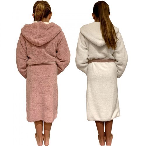 Реверсивен детски халат за баня Homelevel, 9-10 години, Розово/Крем, Полиестер, 55056.1.10