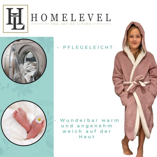 Реверсивен детски халат за баня Homelevel, 9-10 години, Розово/Крем, Полиестер, 55056.1.10