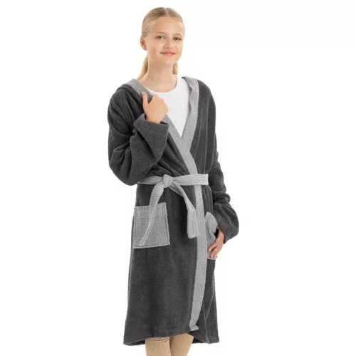 Детски халат за баня Homelevel, 176, сив, органичен памук, 54864.22.41