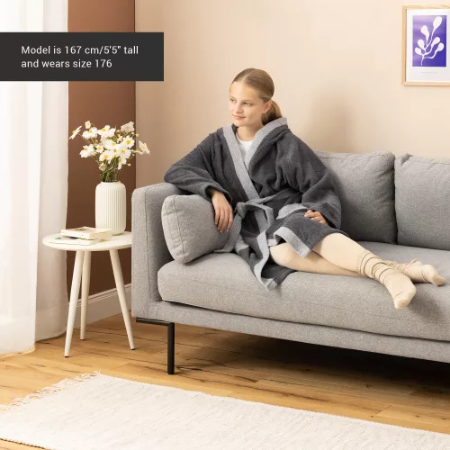 Детски халат за баня Homelevel, 176, сив, органичен памук, 54864.22.41