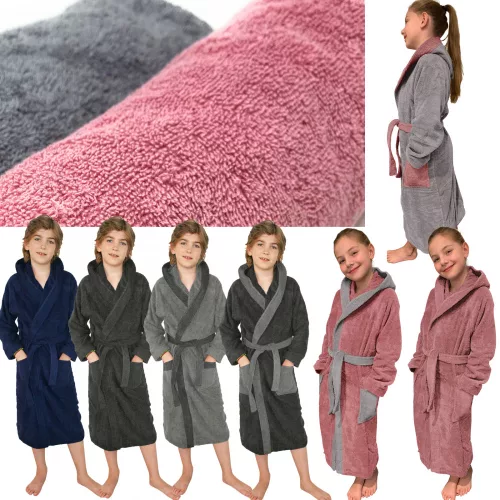 Детски халат за баня Homelevel, 176, сив, органичен памук, 54864.25.41