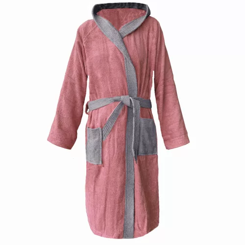 Халат за баня от плат Homelevel, XL, Розов / Сив, Органичен памук, 54856.33.4