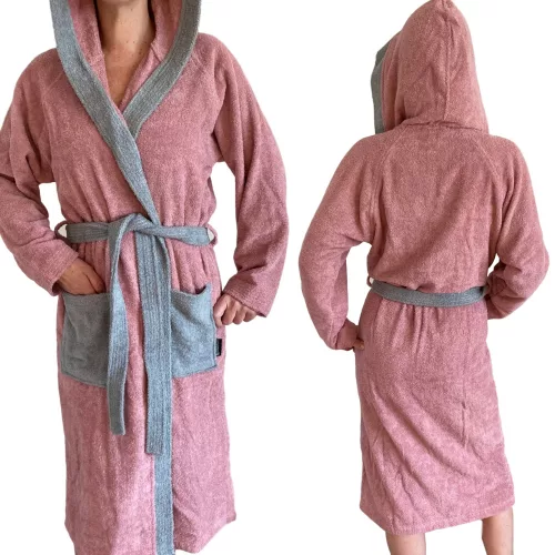 Халат за баня от плат Homelevel, XL, Розов / Сив, Органичен памук, 54856.33.4