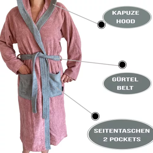 Халат за баня от плат Homelevel, XL, Розов / Сив, Органичен памук, 54856.33.4