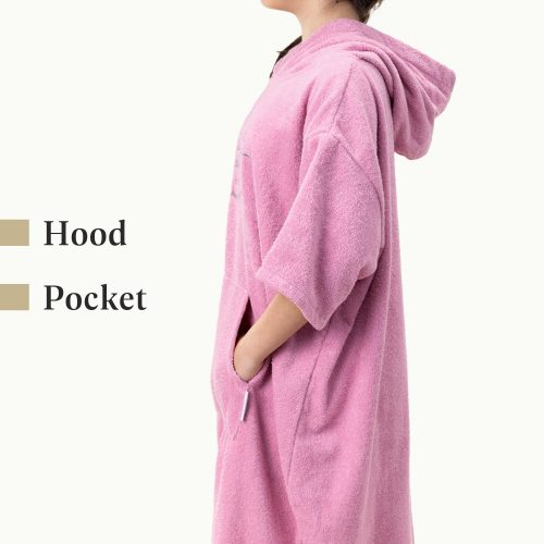 Детско пончо за баня Homelevel, 10-13 години, Розово, Органичен памук, 54980.43