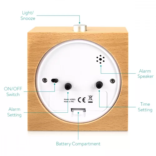 Snooze Ретро аналогов дървен будилник, 43905