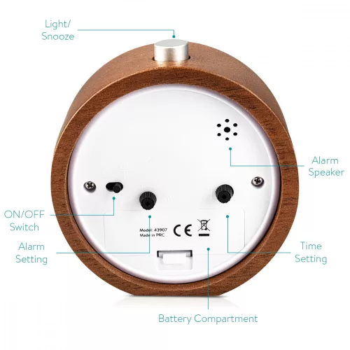 Snooze Ретро аналогов дървен будилник, 43907