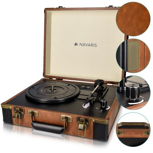 Pick-up Retro Case Navaris, грамофон, вградени говорители, RCA, 3.5 мм, AUX, USB порт за PC, 3 скорости, 45272.01