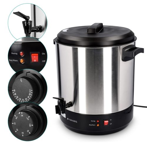 Fierbator electric Navaris, 27 L, pentru vin fiert si conservare, gri, otel inoxidabil/metal