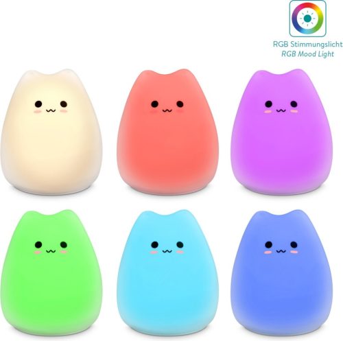 Силиконова LED нощна лампа - XS Cat, Navaris, бяла, 46060.01