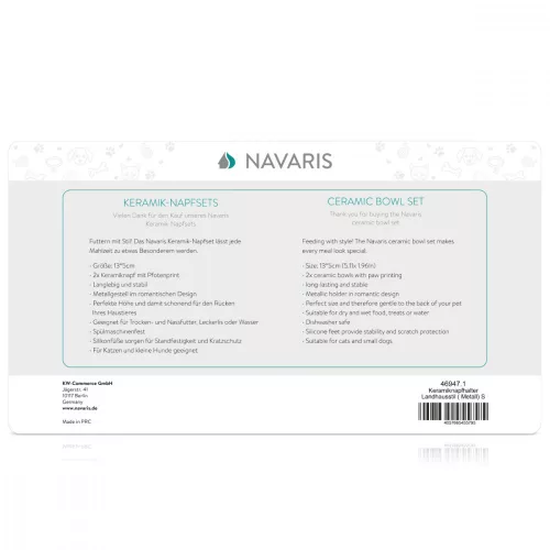 Комплект 2 керамични купи Navaris за кучета и котки с метална опора, 320 мл, 46947.1