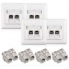 Комплект от 4 RJ45 10G двойни мрежови контакта с 8 щепсела CAT 6A, Kwmobile, бял, метал, 45360.03