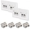 Комплект от 4 RJ45 10G двойни мрежови контакта с 8 щепсела CAT 6A, Kwmobile, бял, метал, 45360.03