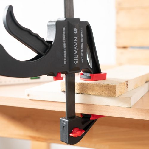 Set 4 cleme rapide Navaris, 15 cm + 10 cm, o mana, pentru lemn, atelier, negru, lemn/nylon/plastic/otel