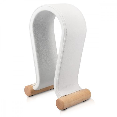 Поддръжка за слушалки Navaris от екологична кожа и дървена основа, Бяла, 48110.02