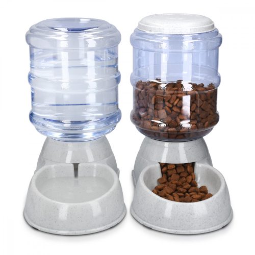 Комплект от 1x автоматичен диспенсър за храна и 1x автоматичен диспенсър за вода за Кучета/Котки, Бял, 3.8l, 48332.22