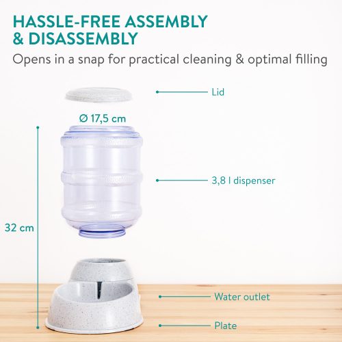 Комплект от 1x автоматичен диспенсър за храна и 1x автоматичен диспенсър за вода за Кучета/Котки, Бял, 3.8l, 48332.22