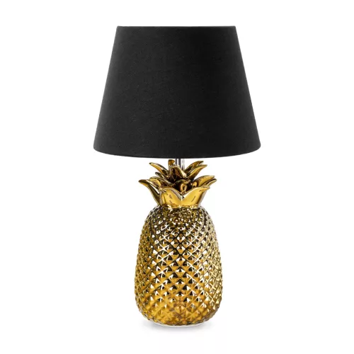 Lampa de masa Navaris, design ananas, 40 cm, soclu E27, ambient interior, negru/auriu, ceramica