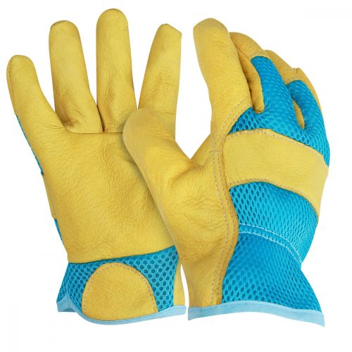 Градински ръкавици Navaris от естествена кожа, размер M, 3D плат, 49175.2