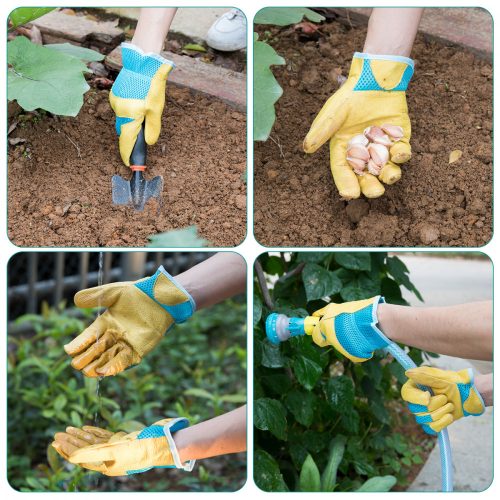 Градински ръкавици Navaris от естествена кожа, размер M, 3D плат, 49175.2