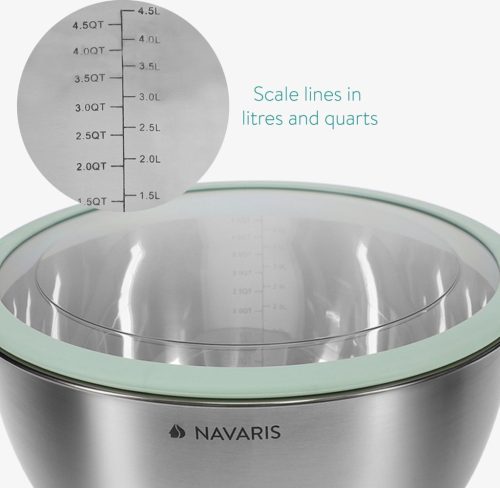 Комплект 3 купи от неръждаема стомана с капак, Navaris, сребрист, 3 размера: 16 см, 20 см, 24 см, 49210.03.50