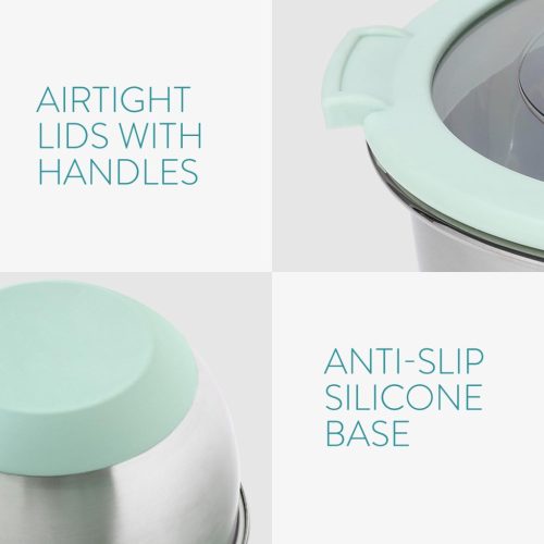 Комплект 3 купи от неръждаема стомана с капак, Navaris, сребрист, 3 размера: 16 см, 20 см, 24 см, 49210.03.50