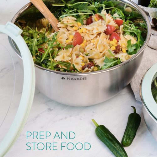 Комплект 3 купи от неръждаема стомана с капак, Navaris, сребрист, 3 размера: 16 см, 20 см, 24 см, 49210.03.50