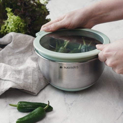 Комплект 3 купи от неръждаема стомана с капак, Navaris, сребрист, 3 размера: 16 см, 20 см, 24 см, 49210.03.50
