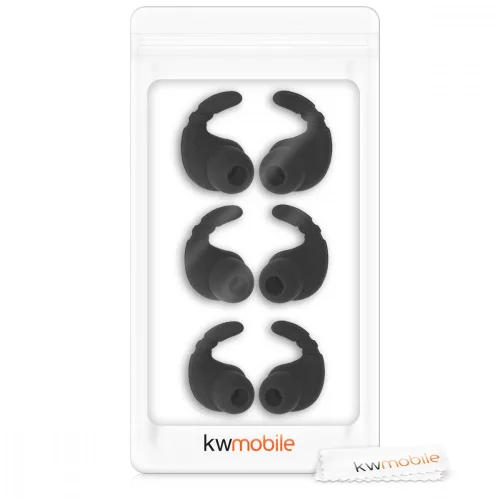 Комплект от 6 капачета за слушалки, Kwmobile, черни, силиконови, 49432.01