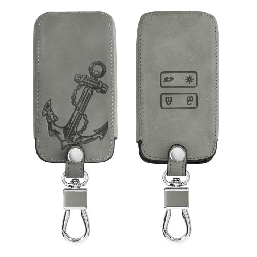 Калъф за автомобилен ключ за Renault / Dacia - 4 бутона - Keyless Go, набук кожа, сив, 48565.07