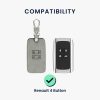 Калъф за автомобилен ключ за Renault / Dacia - 4 бутона - Keyless Go, набук кожа, сив, 48565.07