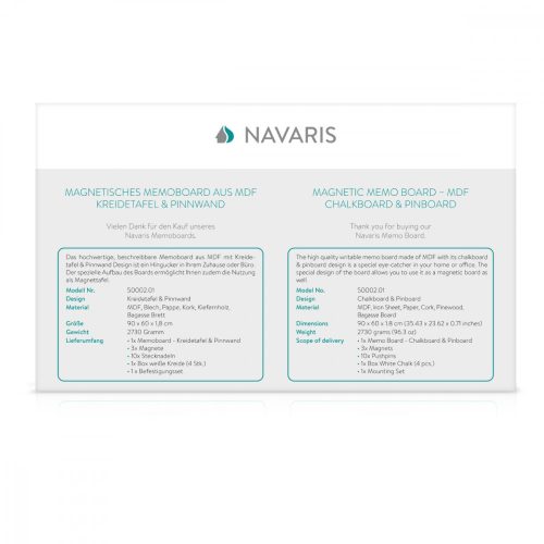 Магнитна дъска в комбинация с тебешир и корк Navaris, 90 х 60 см, 50002.01