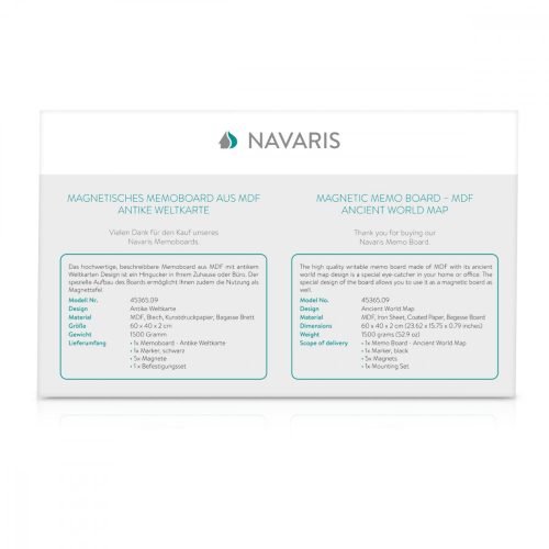 Магнитна дъска Navaris, МДФ, 60 х 40 см, маркер, магнити, 45365.09