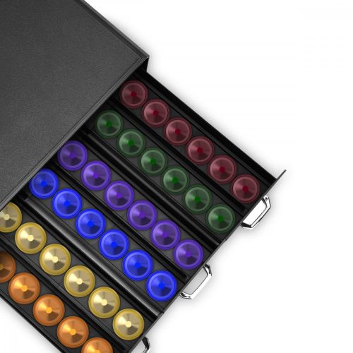 Държач за кафе капсули Navaris с 3 чекмеджета, Универсален, 48 капсули, Черен, 47364.02