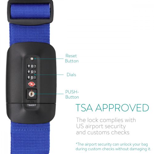 Регулируема каишка за багаж Navaris със заключване и ID етикет, 51357.04