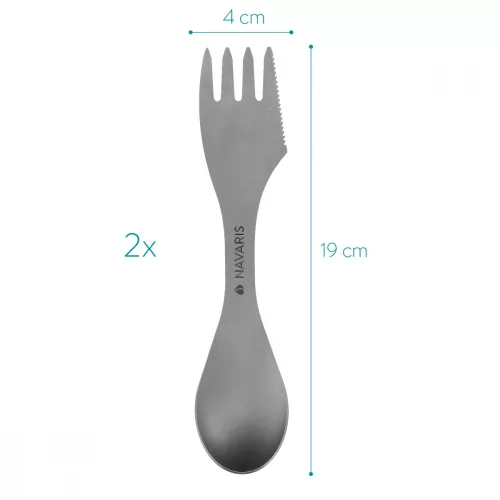 2 x Navaris 3-в-1 Titanium Camping Spork Set, вилица, лъжица, нож, 51390.02