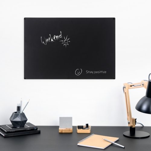 Tabla magnetica metalica Navaris, 56x38 cm, tabla de scris cu creta, marker tip creta, negru, otel