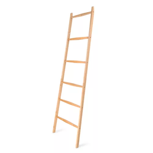 Scara suport prosoape Navaris, 170x56x3 cm, organizator mobil, picioare silicon, maro, silicon/bambus