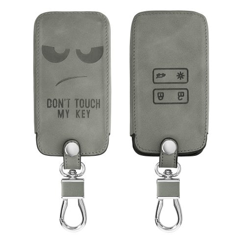 Капак за автомобилен ключ за Renault / Dacia - 4 бутона - Keyless Go, набук кожа, сив, 48565.10