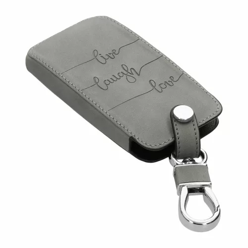 Капак за автомобилен ключ за Renault / Dacia - 4 бутона - Keyless Go, набук кожа, сив, 48565.09