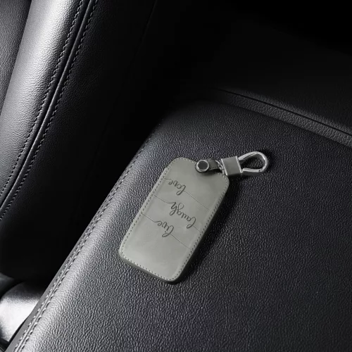 Капак за автомобилен ключ за Renault / Dacia - 4 бутона - Keyless Go, набук кожа, сив, 48565.09
