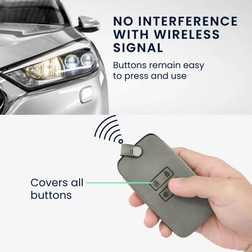Капак за автомобилен ключ за Renault / Dacia - 4 бутона - Keyless Go, набук кожа, сив, 48565.09