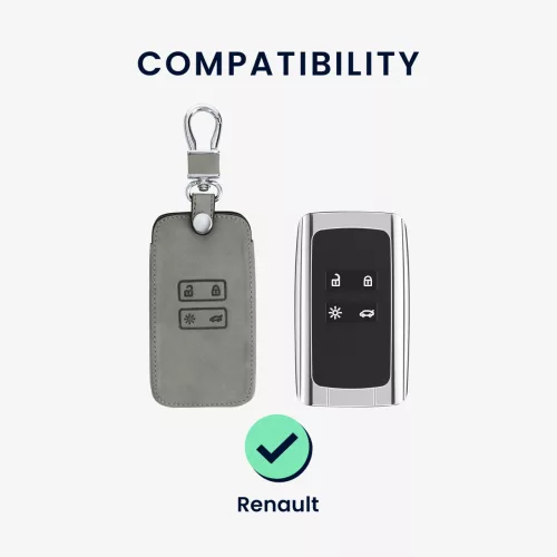Капак за автомобилен ключ за Renault / Dacia - 4 бутона - Keyless Go, набук кожа, сив, 48565.09