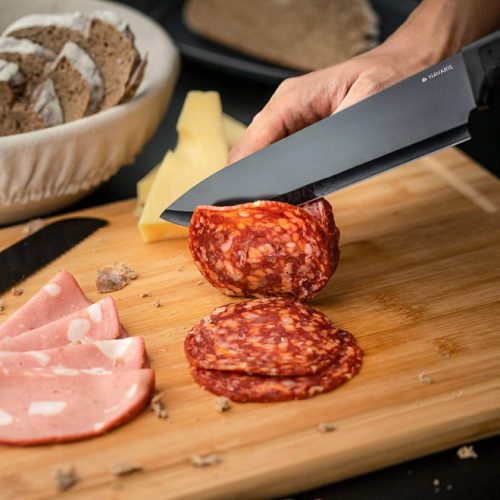 Navaris Комплект кухненски ножове от неръждаема стомана от 5 части, 1 керамичен нож за къпане, черен, 48366.06.02