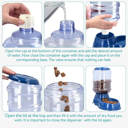 Комплект от 1x автоматичен диспенсър за храна и 1x автоматичен диспенсър за вода за Кучета/Котки, Син, 3.8l, 48332.17