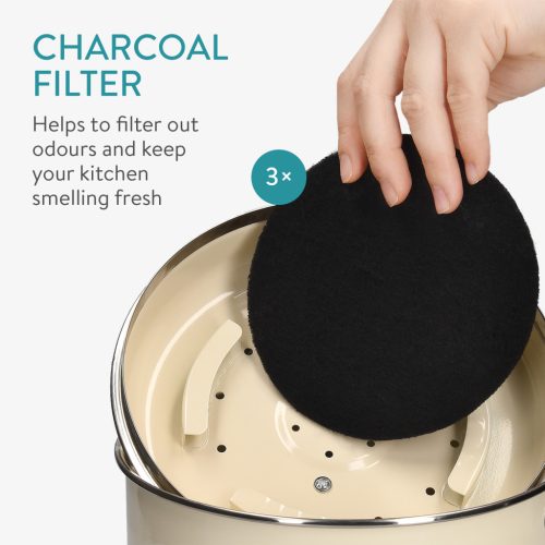 Cos de compost Navaris, 5 L, cu maner si filtru carbon activ, pentru bucatarie, crem, metal