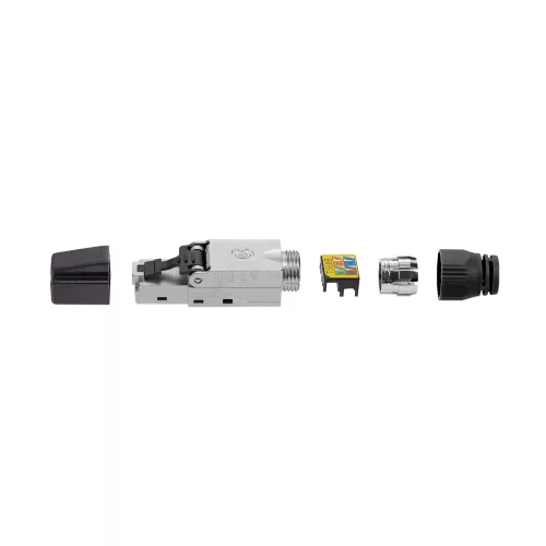 Комплект от 4 конектора CAT6A RJ-45 за екранирани Ethernet кабели CAT6A, Kwmobile, сребрист/черен, метал, 52520.04